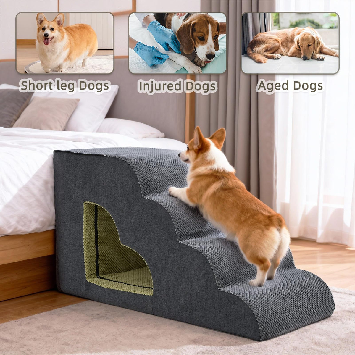 6 Step Non-Slip Grey Dog Stairs F345915