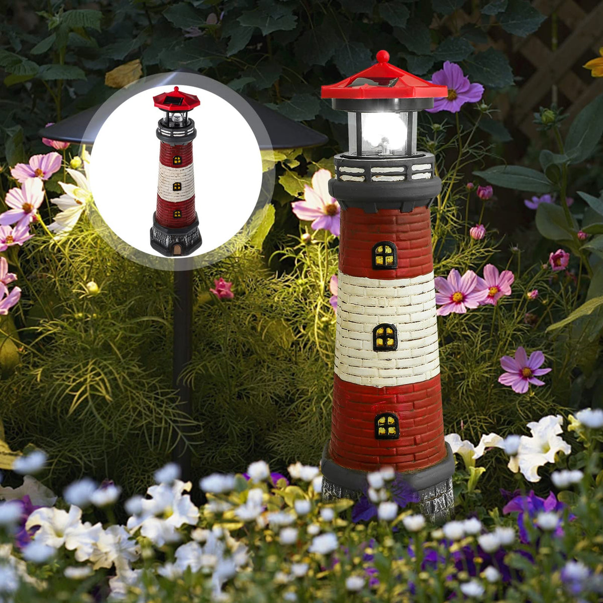 Solar Lighthouse Statue with Solar Light Waterproof Outdoor Decor L34078