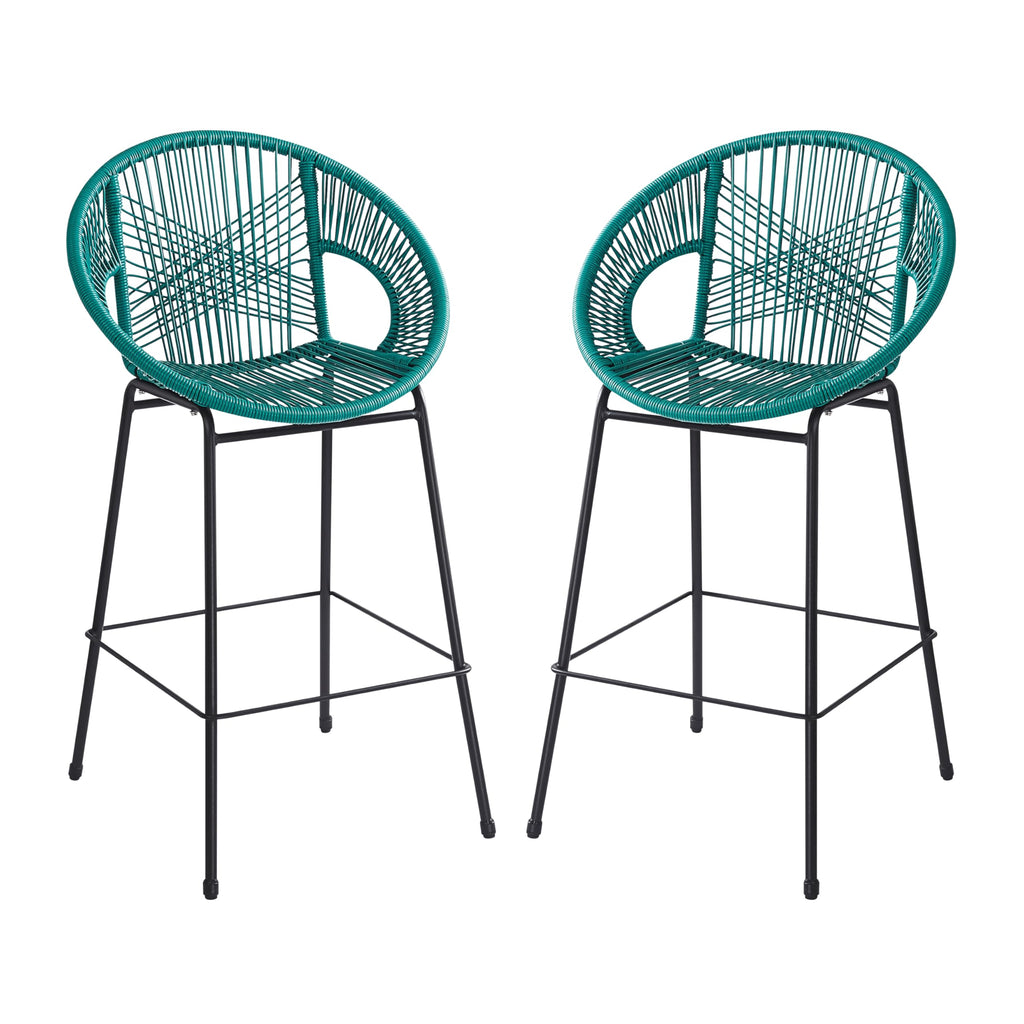 Teal Faux Wicker Outdoor Bar Stool, Set of 2 E97142