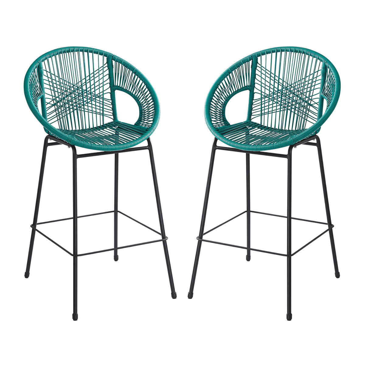 Teal Faux Wicker Outdoor Bar Stool, Set of 2 E97142