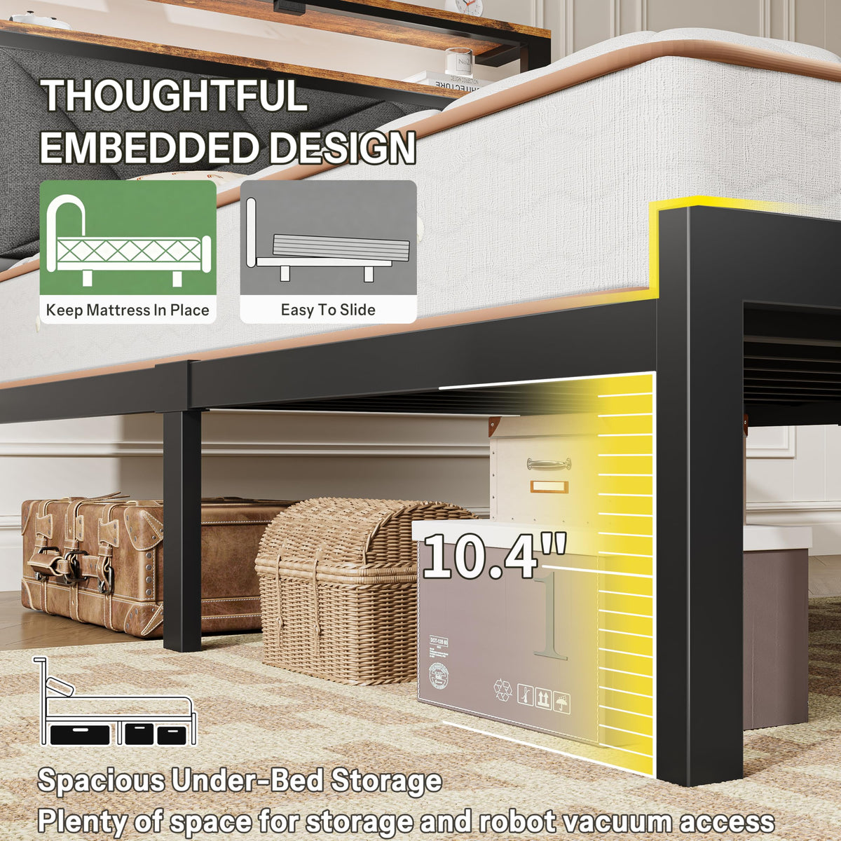 Twin Size Bed Frame with LED Lights & Charging Station V2062