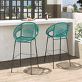 Teal Faux Wicker Outdoor Bar Stool, Set of 2 E97142