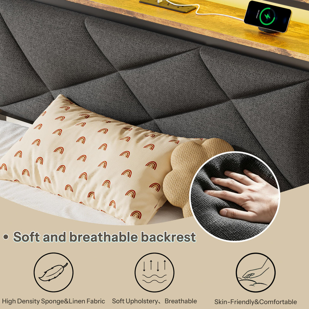 Twin Size Bed Frame with LED Lights & Charging Station V2062