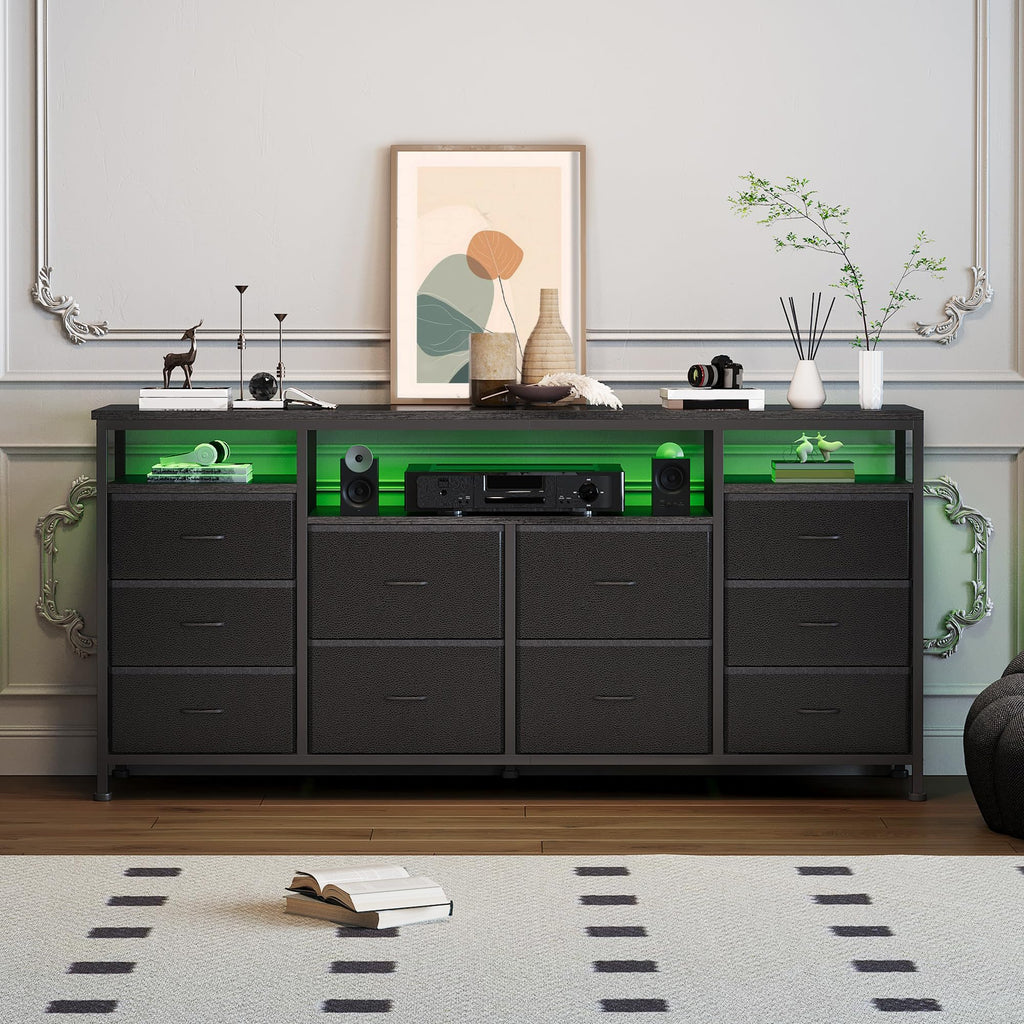 Black Fabric 10 Drawer Dresser E763