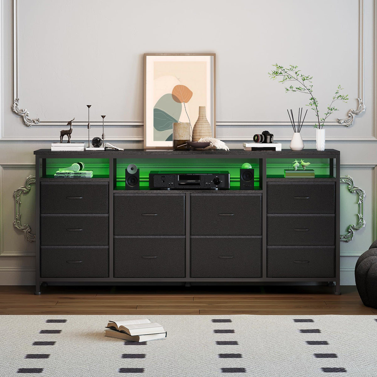 Black Fabric 10 Drawer Dresser E763