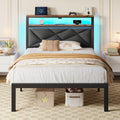 Twin Size Bed Frame with LED Lights & Charging Station V2062