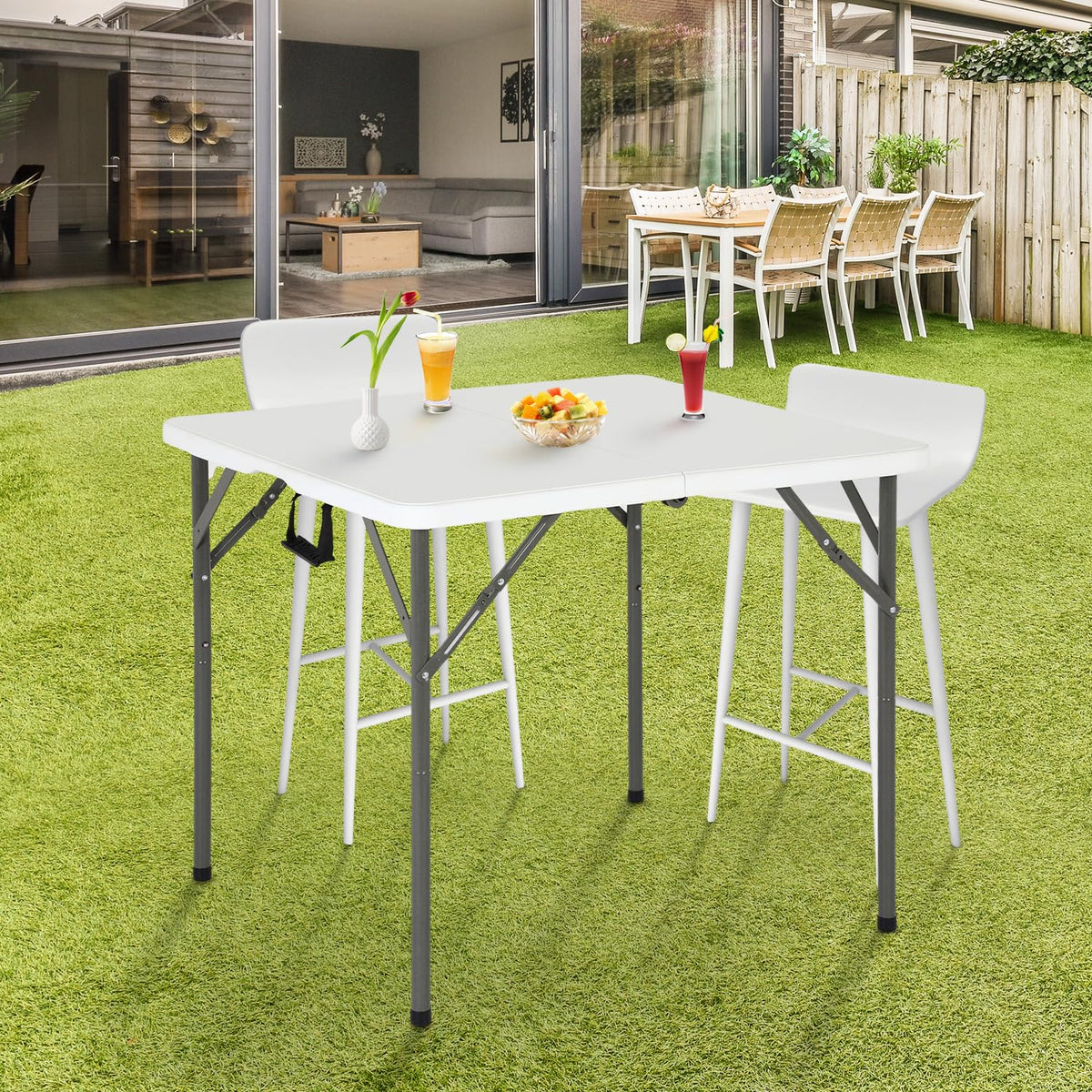 34" White Portable Plastic Folding Table E556908