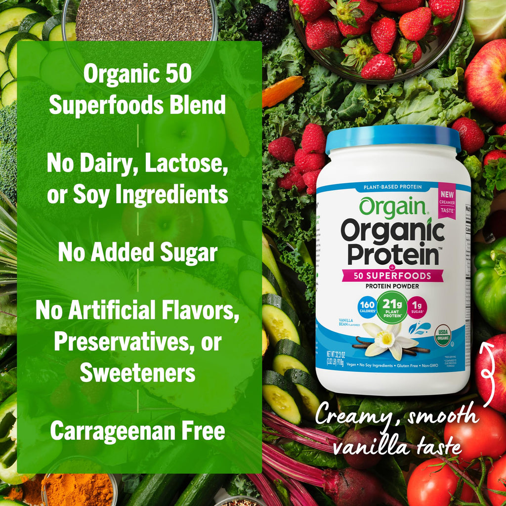 Organic Vegan 21g Protein Superfoods Powder Vanilla Bean 2.02lb D524317