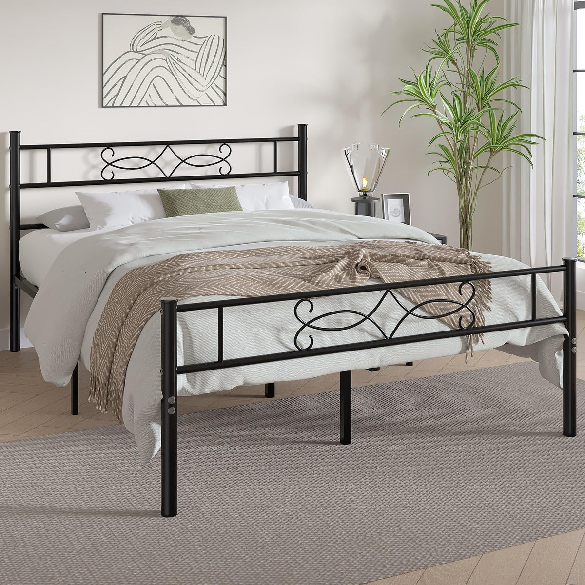14" Full Size Metal Platform Bed Frame with Headboard N8414