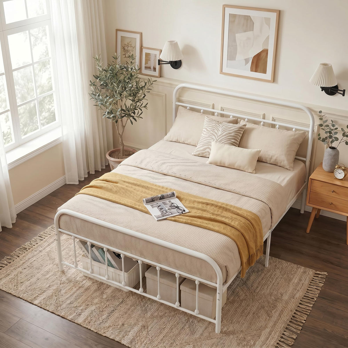 Full Size White Metal Bed Frame with Headboard O198242