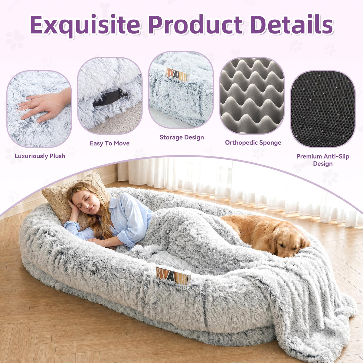 Grey Human Dog Bed 71''x45''x12'' J423