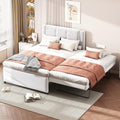 Full Size Linen Fabric Upholstered Platform Bed with Twin Size Trundle B22199