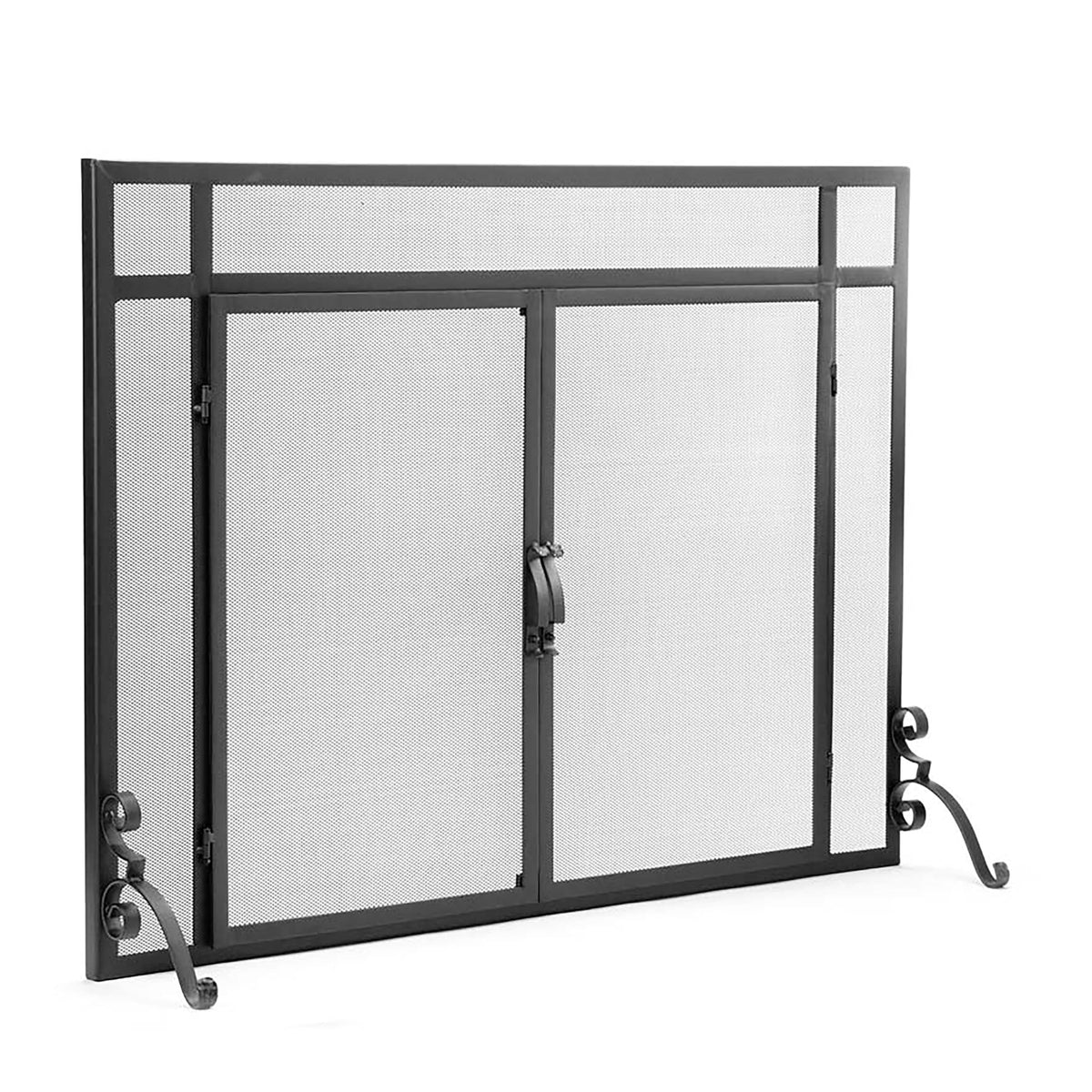 Black Metal Fireplace Screen with Hinged Doors E3846