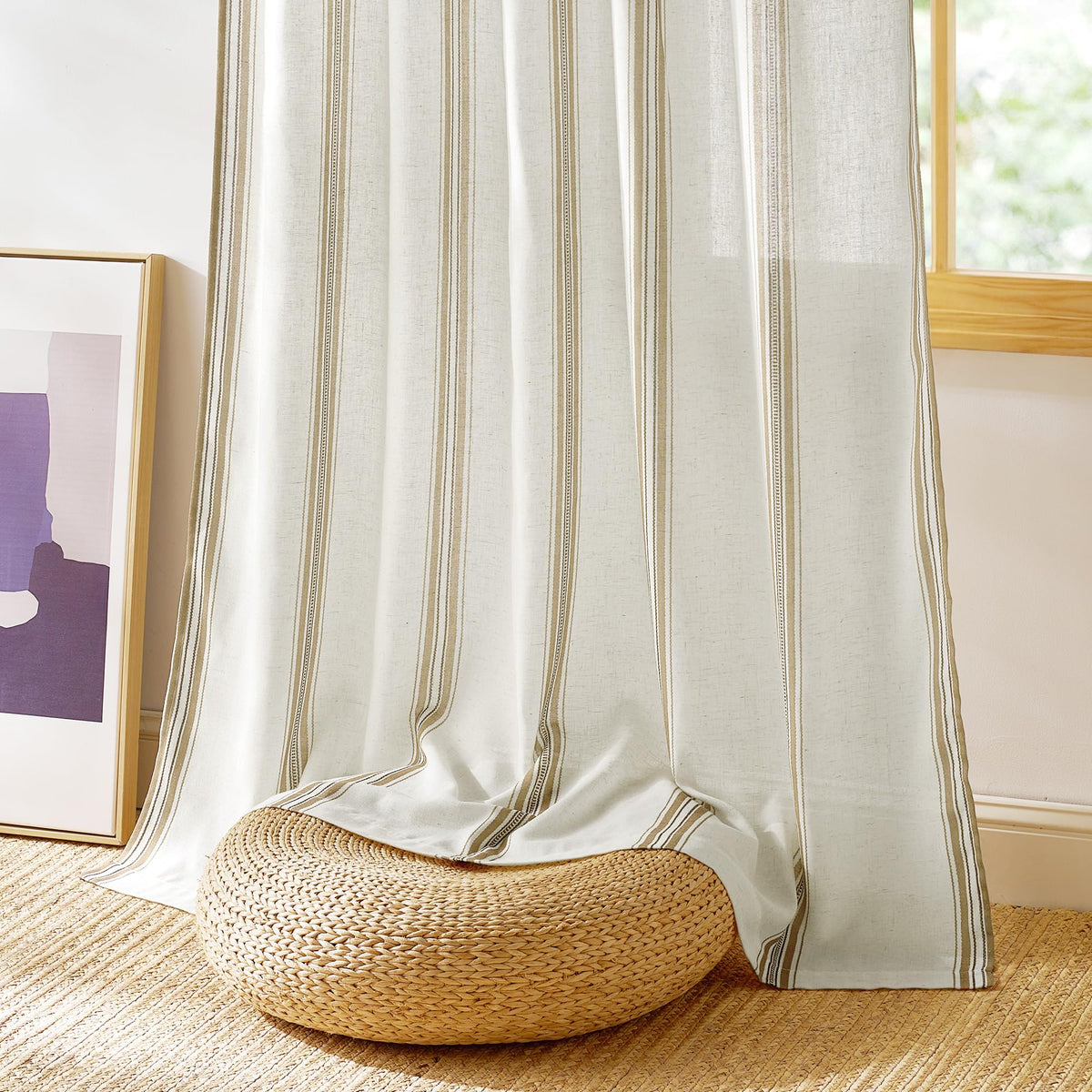 Taupe & White Stripe Linen Curtains 52 x 84 Inch W741544