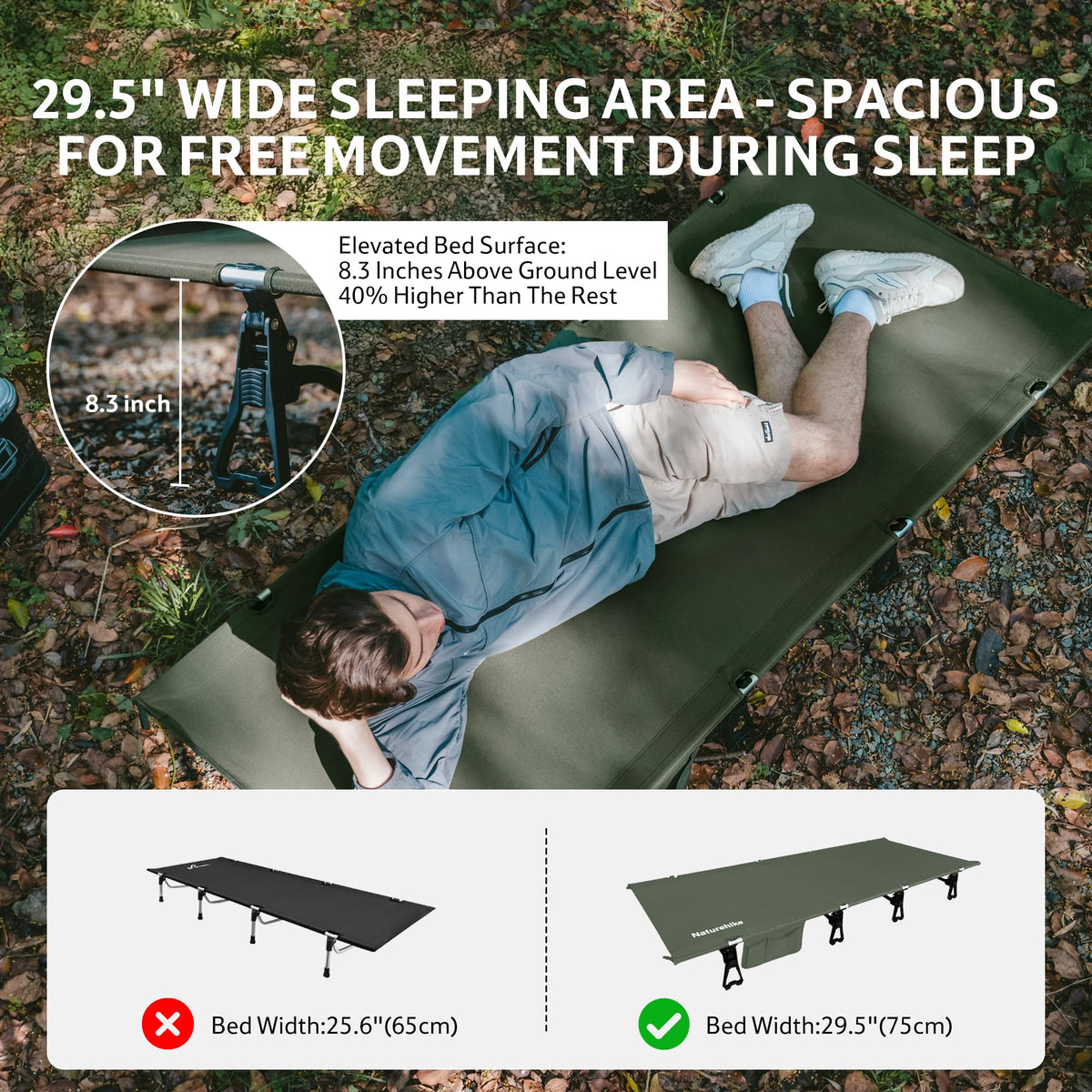 Extra Wide Folding Lightweight Camping Cot Bed R4494