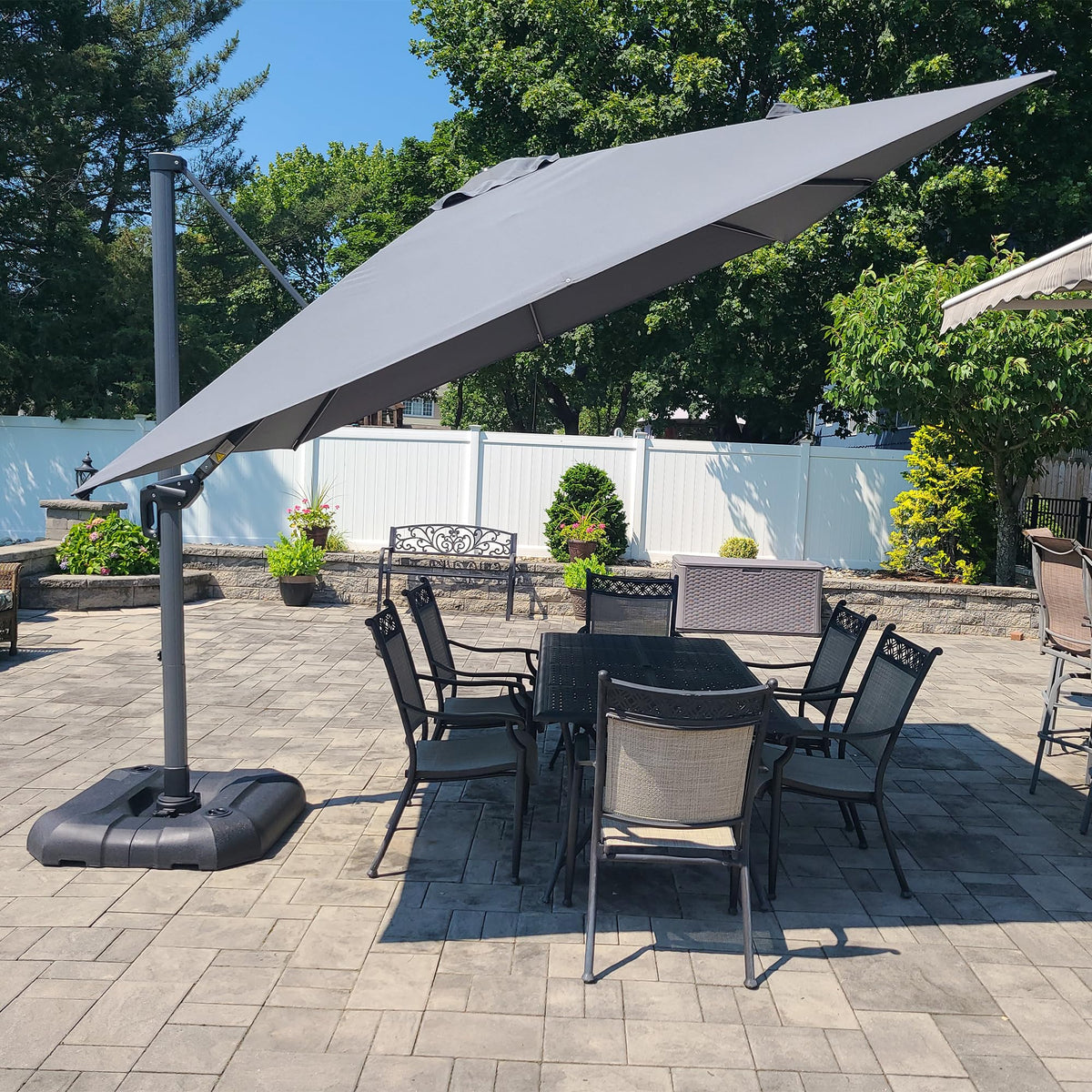 Light Grey Patio Umbrella with Base 10' x 10' A765